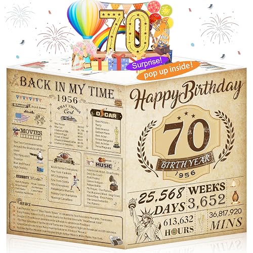 OLOSONG 70th Birthday Card for Men Women, Funny 3D Pop Up 70th Birthday Gifts for Grandma Mom Dad, Back In 1956 Happy 70 Year Old Birthday Decorations Cards for Her Him, Classy Vintage