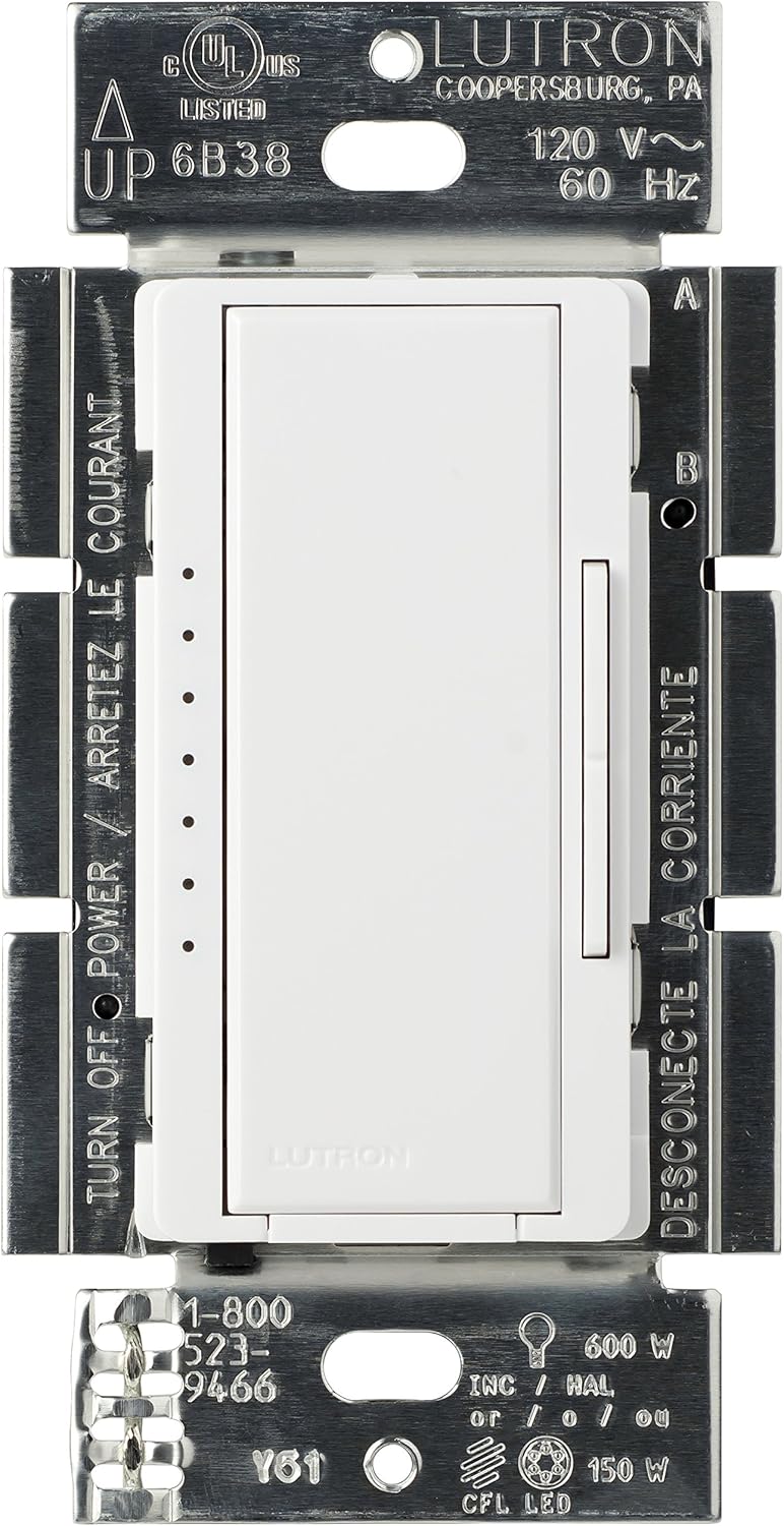 Lutron Maestro LED+ Dimmer for Dimmable LED, Halogen and Incandesent Bulbs | Single-Pole or Multi-Location | MACL-153M-WH | White - Wall Dimmer Switches - 
