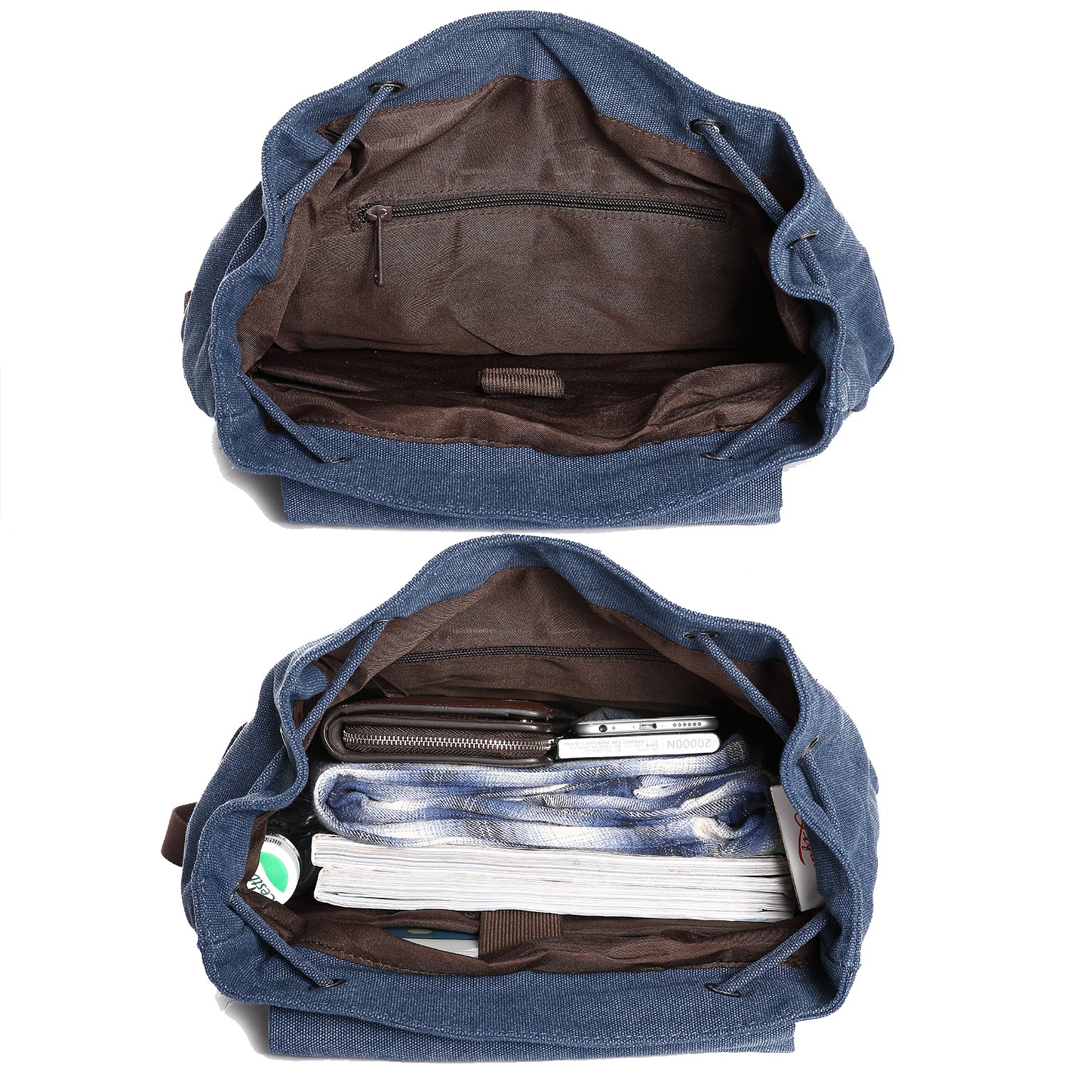 Fresion Vintage Casual Canvas Leather Shoulder Backpack Hiking Bags Travel Rucksack Handbag with 18L Large Capacity for Men and Women, Blue