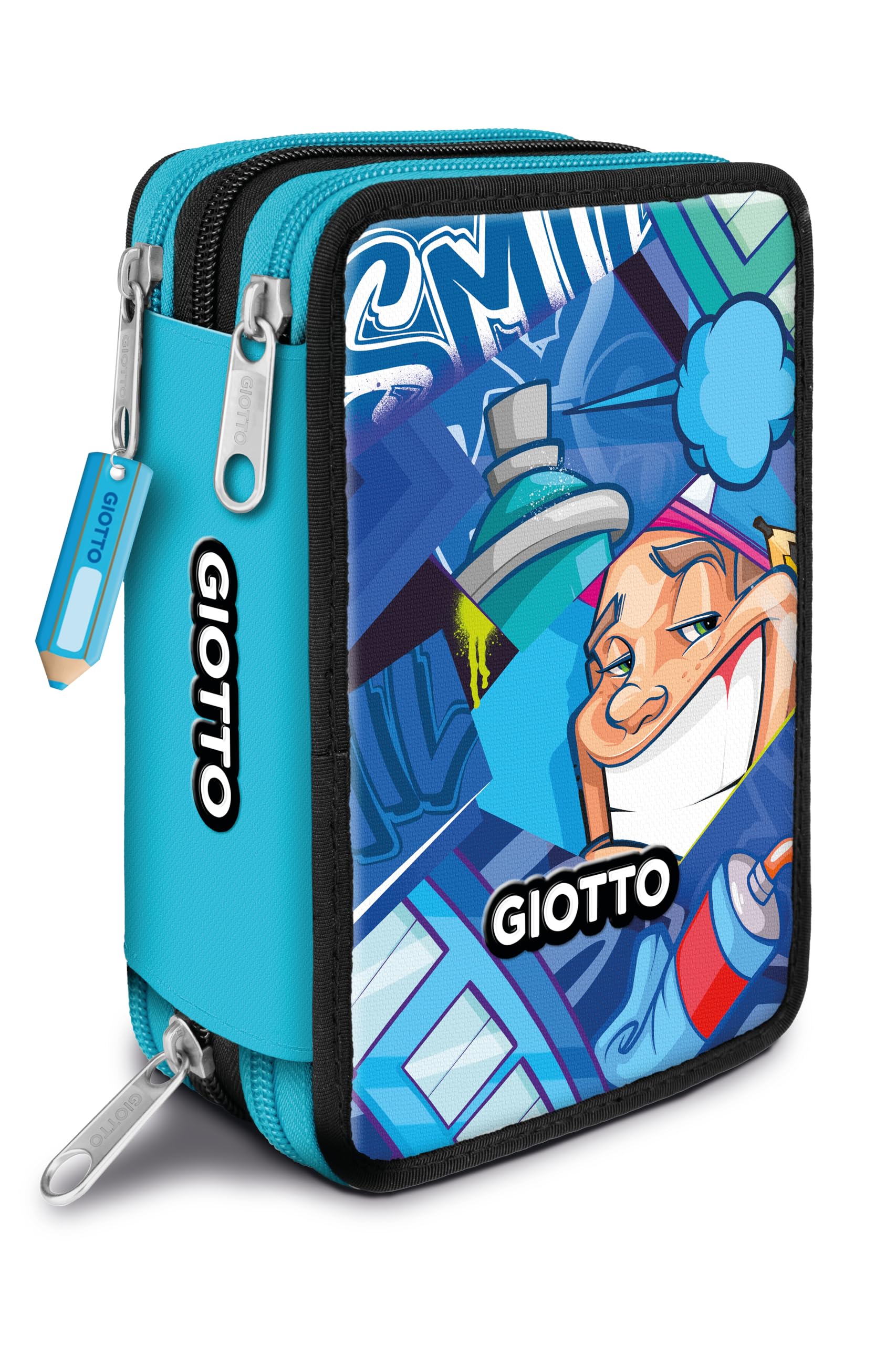 GIOTTO Supermina Pencil Case 3 Zip Young Street Art, Light Blue