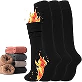 GUXIMIAR 4 Pairs Warm Knee High Socks for Women,Cotton Thermal Sock for Skiing Hiking Gifts Winter Boot Socks