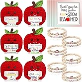 Juinte 6 Sets Teacher Appreciation Gift Crochet Apple Shaped Dolls with Thank You Teacher Card and Bracelet Presents for Teacher's Day Positive Graduation End of Year Holiday from Students