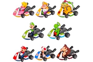 TOHOBK 8Pcs Super Character Kart Cake Topper Figures Toy Set, Mini Pull Back Cars Figures, Collectible Figurine Kids Birthday Party Cake Decoration Supplies