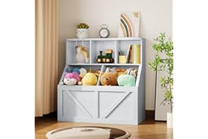 IDEALHOUSE Kids Bookshelf and Toy Storage, Toy Storage Organizer, Toy Organizer with Storage Cabinet and Toy Shelf, Toddler Book Shelf for Kids Rooms, Playroom, Bedroom, Nursery, Daycare, Vintage White