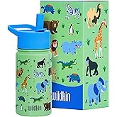 Wildkin Kids 14oz Stainless Steel Water Bottle – BPA-Free, Leakproof, Insulated, Easy-Clean - Wild Animals