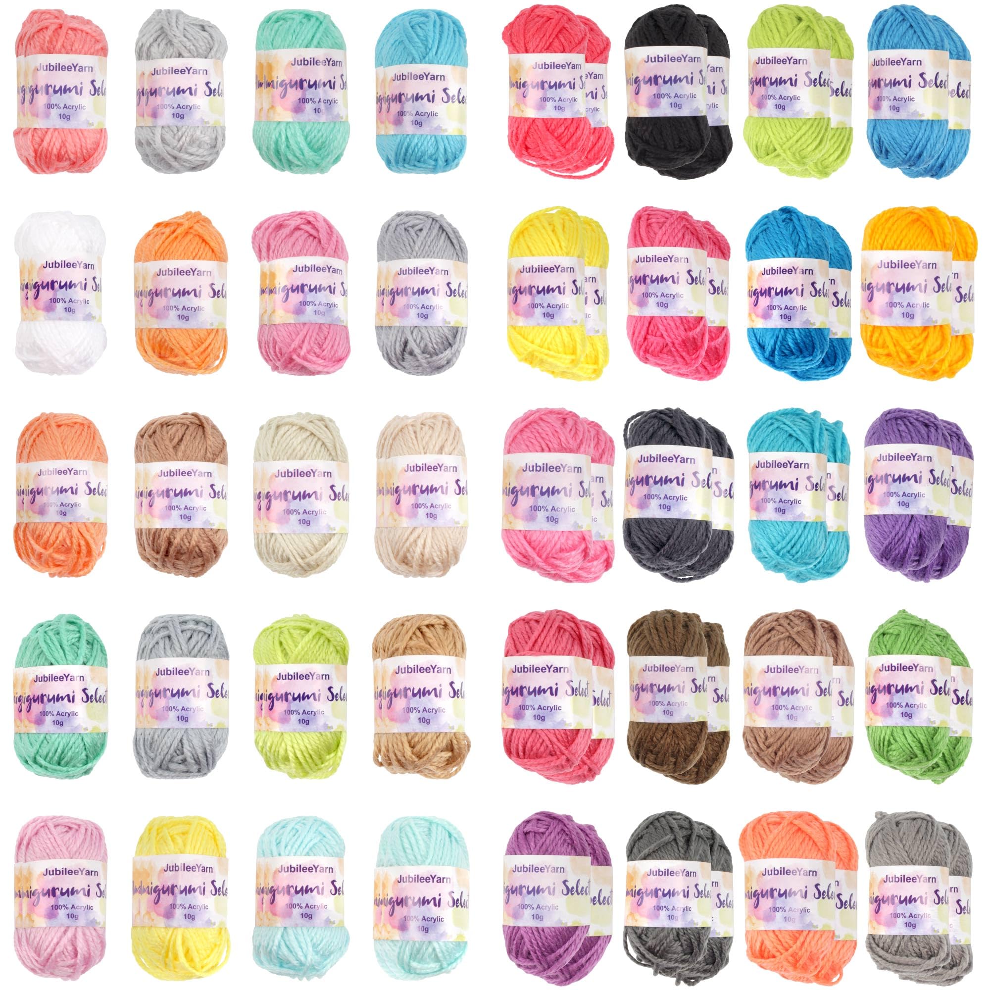 JubileeYarn Amigurumi Select Yarn Bonbons - Baby Weight Acrylic - 10g/Skein - 2 Light Packs/1 Dark Pack - 60 Skeins