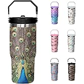 30oz Peacock Tumbler with Handle and Flip Straw, Stainless Steel Insulated Cup, Travel Coffee Mug Water Bottle, Birthday Mothers Day Chritmas Gifts for Women Animal Lovers
