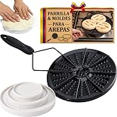 Set De Parrilla Para Arepas Colombianas &amp; Molde Para Arepas | BPA Free &amp; Food Grade Arepa Grill and Arepa Mold | Parrilla Para Estufa Con Molde Para Hacer Arepas