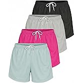 Real Essentials 4 Pack: Womens Active Athletic Performance Mesh Shorts with Pockets (Available in Plus Size)