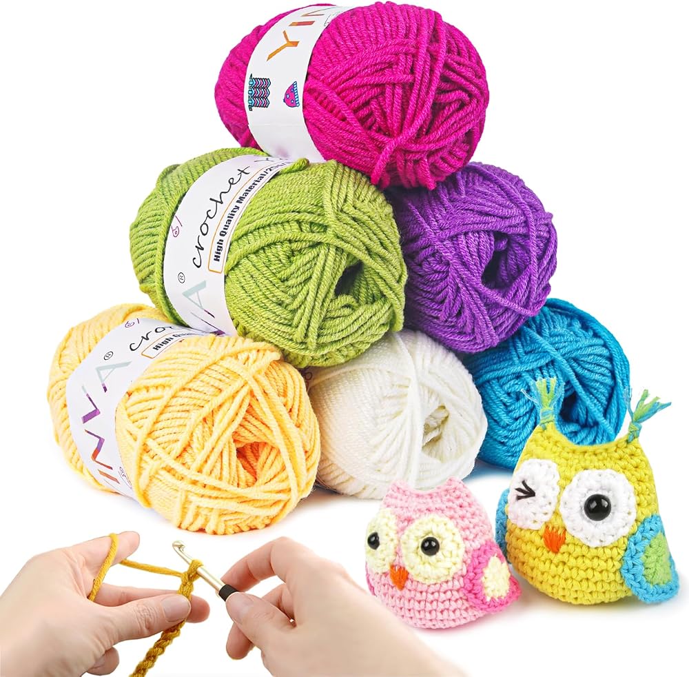 YINVA Crochet Yarn 6 Colors 25g Acrylic Wool for Crochet Beginners Kit