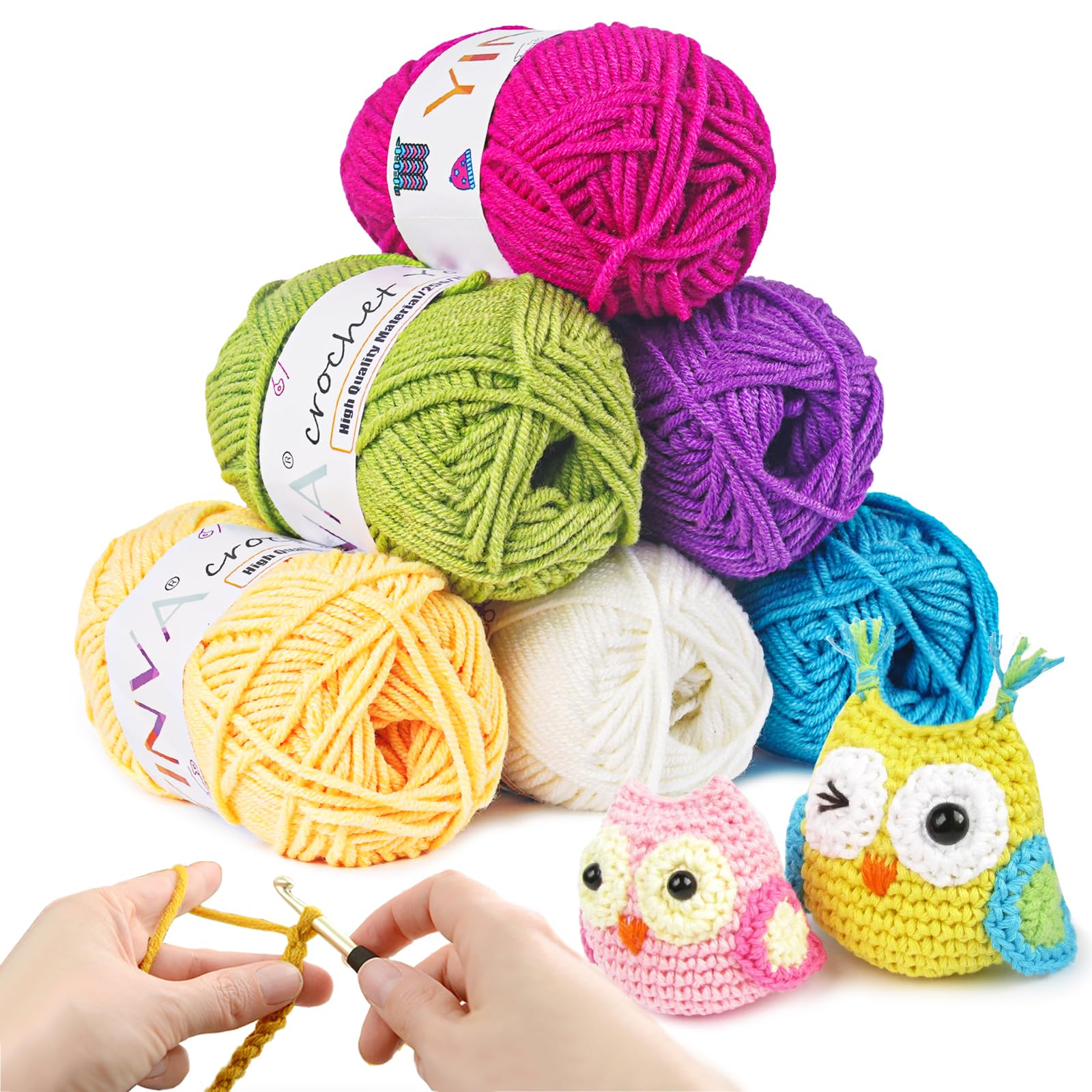 Crochet Yarn 6 Colors x 25g Yarn for Crochet Wool Knitting Coloured Acrylic Yarn Crochet Kits for Beginners Adults Wool for Crochet and Crafts