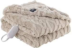 BERKSHIRE BLANKET Berkshire Reversible Heated Throw - Jacquard Faux Fur & Silky Plush Electric Blanket with 4 Heat Settings & 4H Auto Shut-Off, Machine Washable (50" x 60", Tumbleweed)