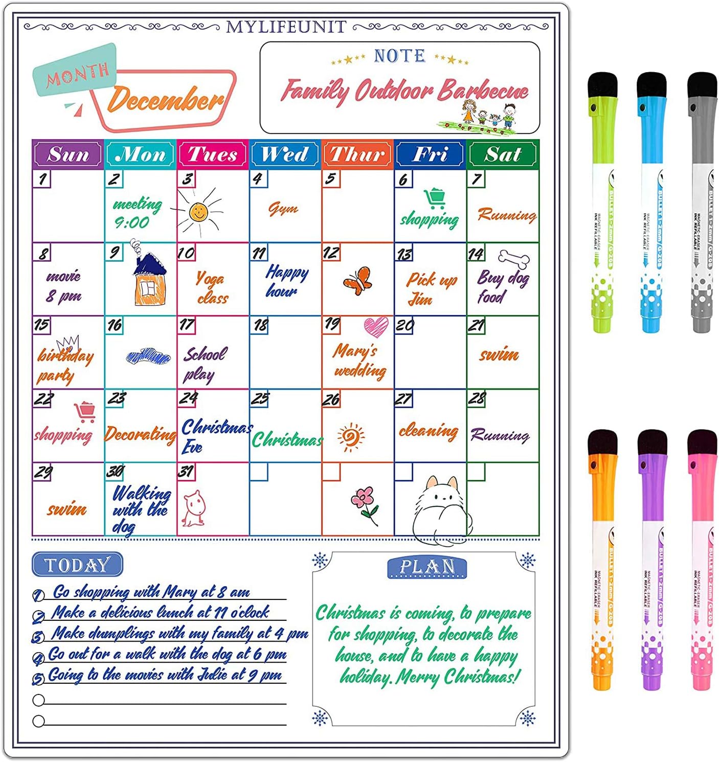 MyLifeUNIT Magnetic Calendar for Refrigerator, Dry Erase Board with Monthly, Note, Today and Planner 4 in 1