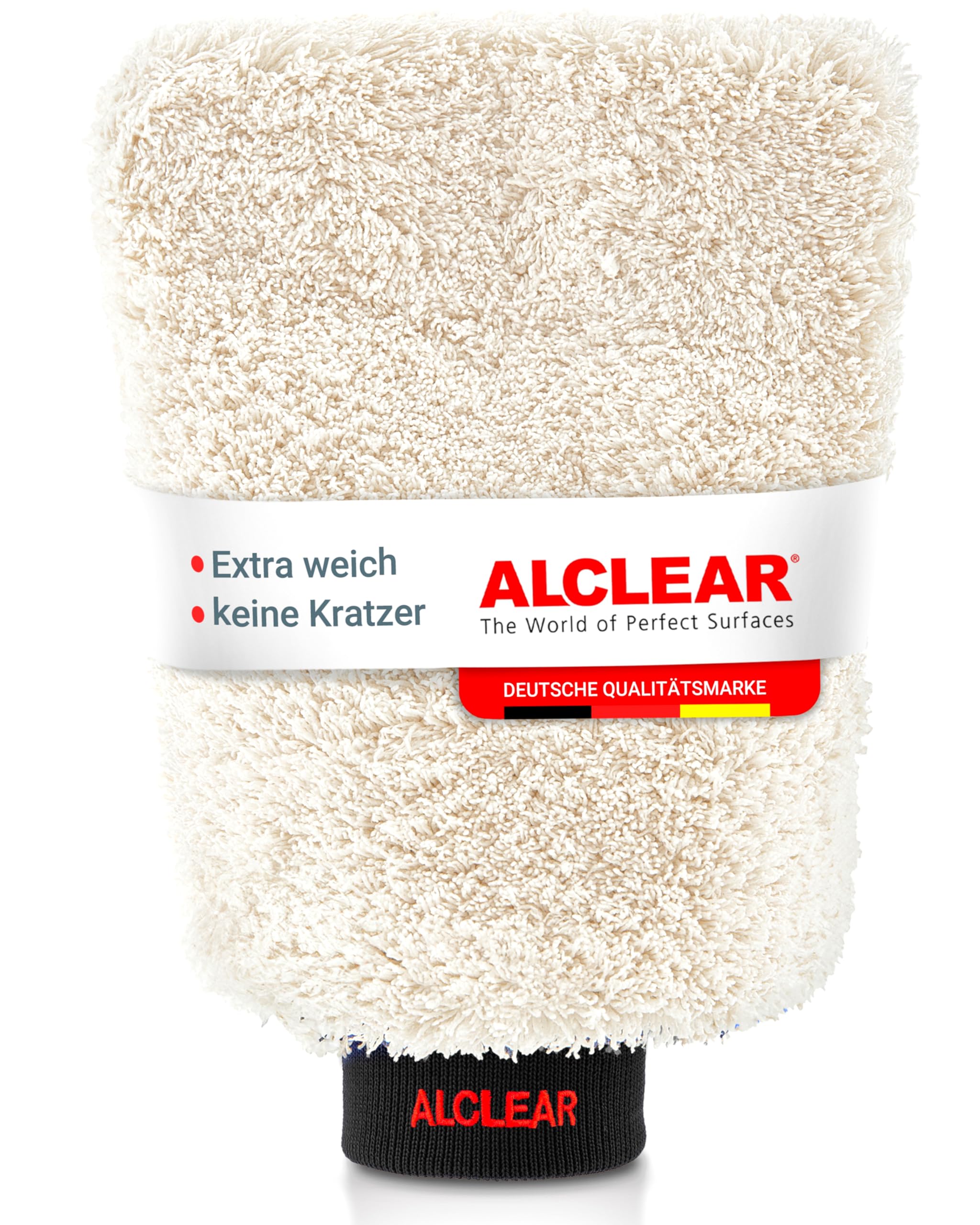 ALCLEAR 950013WH Microfiber Car Wash Glove 27x17cm, White, 1 Piece, extremely absorbent, scratch-free, high pile, for paint, glass, rims, also for motorcycles.