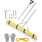 Pond Rake, 36" Floating Rake with 8.5ft (102in) Extension Handle &amp; 52ft Rope, Aluminum Aquatic Weed Rake for Lake, Heavy Duty Landscape Rake for Algae, Muck &amp; Debris Removal, 2-in-1 Water &amp; Land Tool