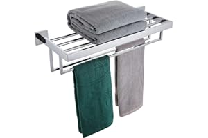 KOKOSIRI Bathroom Towel Shelf 20-Inch Chrome Towel Rack with Two Bath Towel Bars SUS304 Stainless Steel Wall Mounted, Polishe