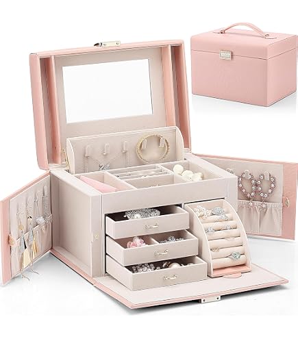 Amazon.com: VLANDO Mirrored Jewelry Box Organizer Pink | Faux