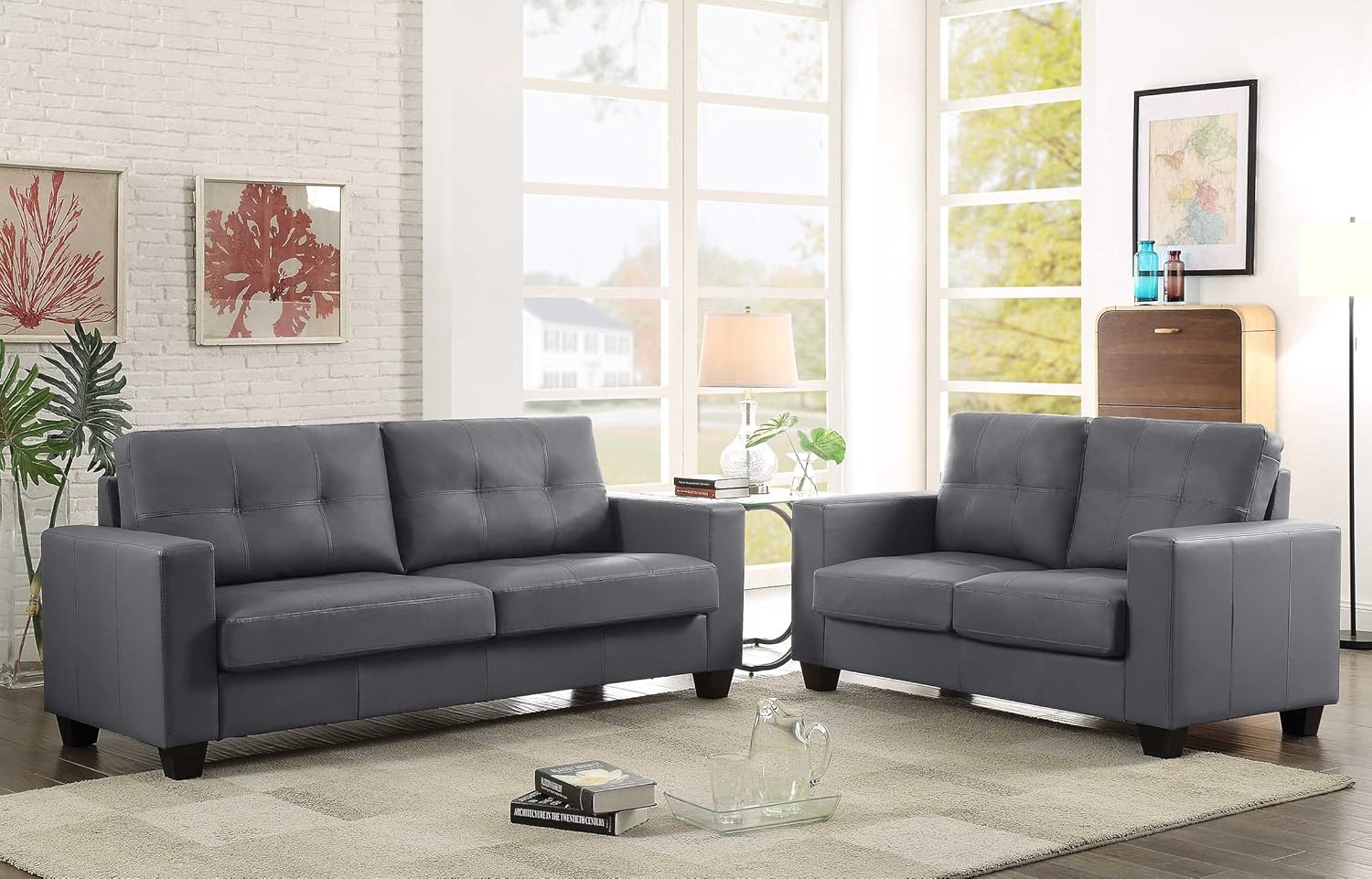 Amazon Com Gtu Furniture 2pc Contemporary Modern Pu Leather Sofa