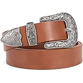 WERFORU Western Belt For Women,Cowgirl Cowboy Belt For Jeans Pants With Silver Vintage Western Buckle