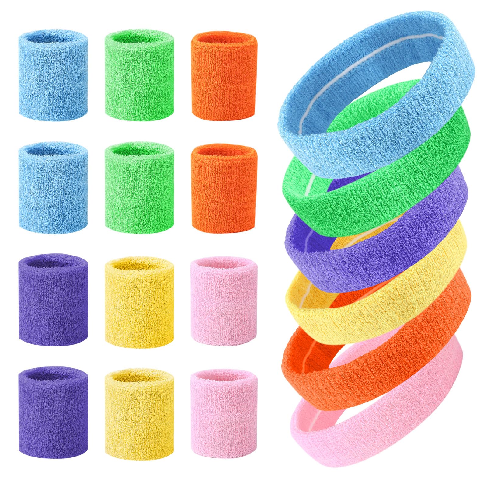 GSrenyu 18Pcs Sports Headband and Wristbands Set,80s Neon Sweat Bands Absorbent Sweatbands Cotton Head Band Wrist Bands Set for Gym Football Soccer Tennis Basketball