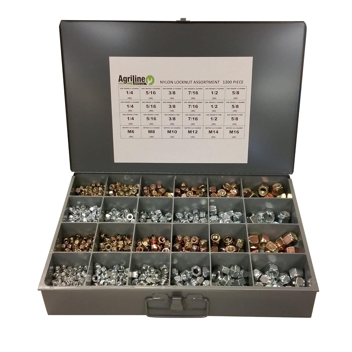 Coarse and Fine Thread Grade 8 and Metric 1200 Piece Nylon Locknut