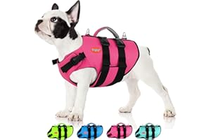Doglay Dog Life Jacket-Ripstop Superior Buoyancy Dog Life Vest, Reflective Pet Life Preserver with Handle for Boating and Swimming, Adjustable Neoprene Safety Lifesaver for Small Medium Large Dogs