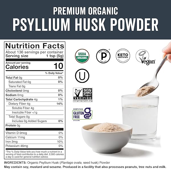 VIVA NATURALS ORGANIC PSYLLIUM HUSK POWDER, 24 OZ – FINELY GROUND, UNFLAVORED, VEGAN, KETO, PALEO, NON-GMO PLANT-BASED SUPERFOOD, GOOD SOURCE OF FIBER FOR GLUTEN-FREE BAKING, JUICES & SMOOTHIES