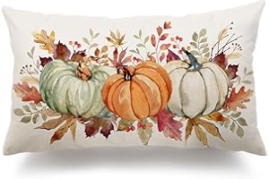 DFXSZ Fall Pillow Covers 12x20 Inch Fall Thanksgiving Orange White Green Pumpkin Maple Leaf Lumbar Pillow Covers Polyester Fall Decoration for Home Couch YTZ073-C12