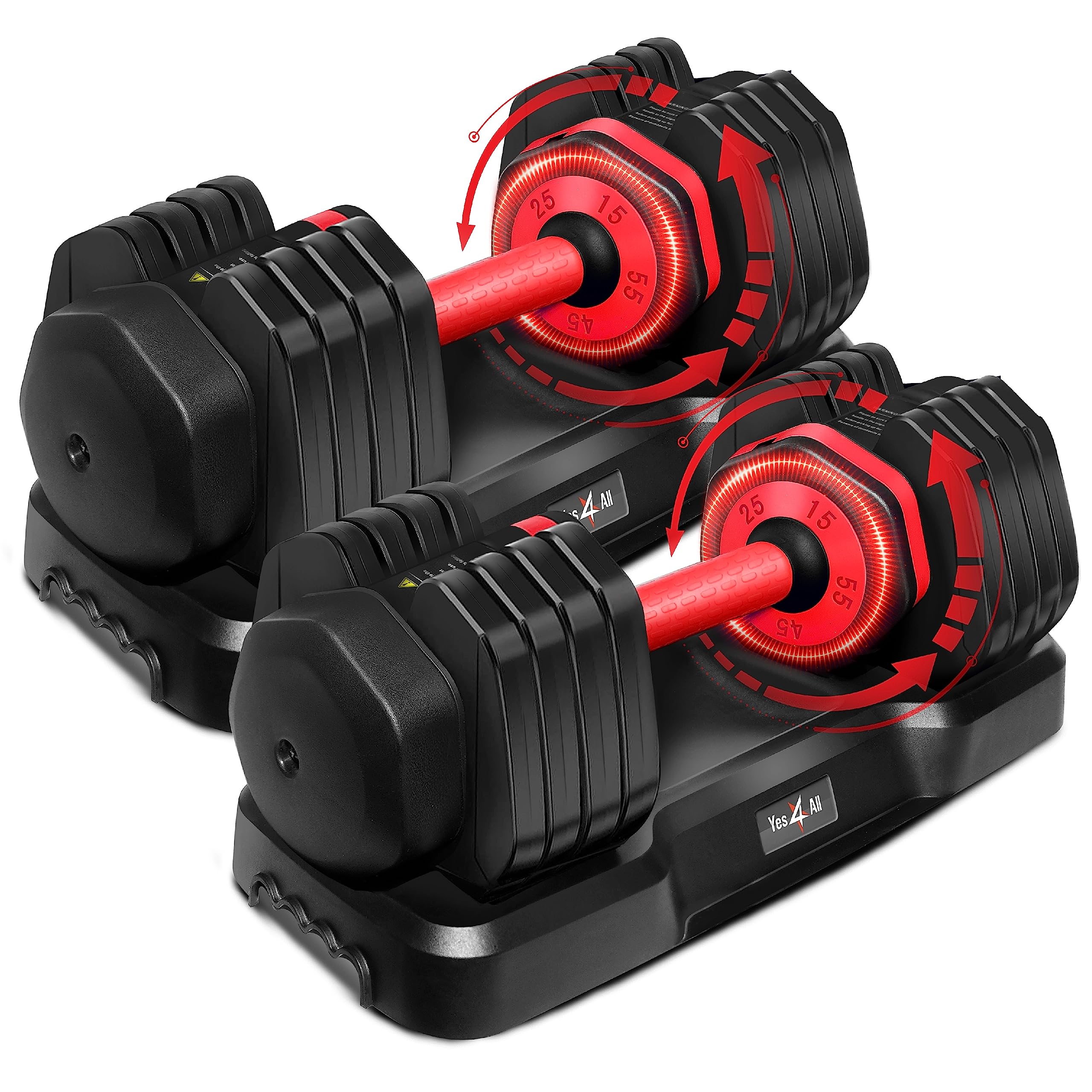 Photo 1 of ******FACTORY SEALED******** Yes4All One Second Multi Weight Adjustable Dumbbells Set of 2 for Different Workout Levels - 55LBS - Pair - Red Grip