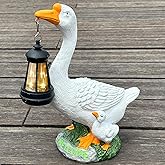 Solar Porch Goose Statue, Outdoor Goose Decor with Lantern for Yard Lawn Patio Balcony, Birthday Christmas Housewarming Gifts for Mom, Grandma, Women,12 Inch,Resin
