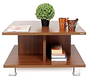 Bluewud Sydney Engineered Wood Coffee Table Centre Table With Shelves Walnut Amazon In Home Kitchen