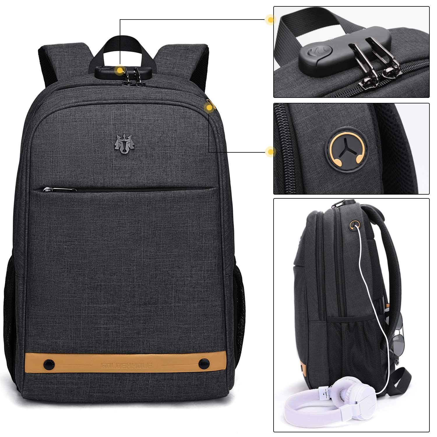 Computer Backpack,Travel Laptop Backpack with Lock Anti Theft Durable, Water Resistant College Students Lightweight Slim Computer Bag for Women/Men Fits 15.6 Inch Laptop and Notebook, Black