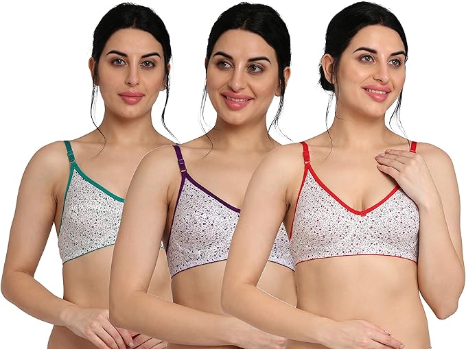 Buy Fervenzi Women's Cotton Printed Full Cup Bra Combo Pack of 3 (40