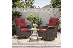 Belord Outdoor Swivel Rocker Patio Chairs - 3 Piece Outdoor Bistro Set Wicker Patio Rocking Chairs Set of 2 with Side Table, 360 Degree Swivel Glider Seating for Porch Balcony Deck Brown/Red