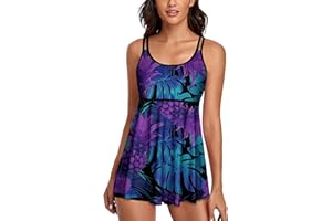 UNIQWETO Tummy Control Tankini Swimsuits for Women's 2 Piece Swimderss Bikini Bathing Suits Tank Top with Boyshorts Swimswear