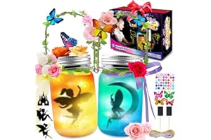 FUNZBO Fairy Lantern Craft Kits - Fairy Lights Battery Operated Crafts for Kids Ages 4-8, Arts and Crafts Supplies, Fairy Toys with 2 Fairy Light Jar, 3, 4, 5, 6, 7, 8, 9 Year Old Girl Birthday Gifts