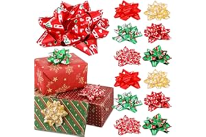 YILLOOG 24 Pack Christmas Bows for Gift Wrapping Ribbon Gift Bows Assorted Self Adhesive Christmas Bows Star Bows for Christmas Presents and Holiday Gifts (Classic,4 Inch)