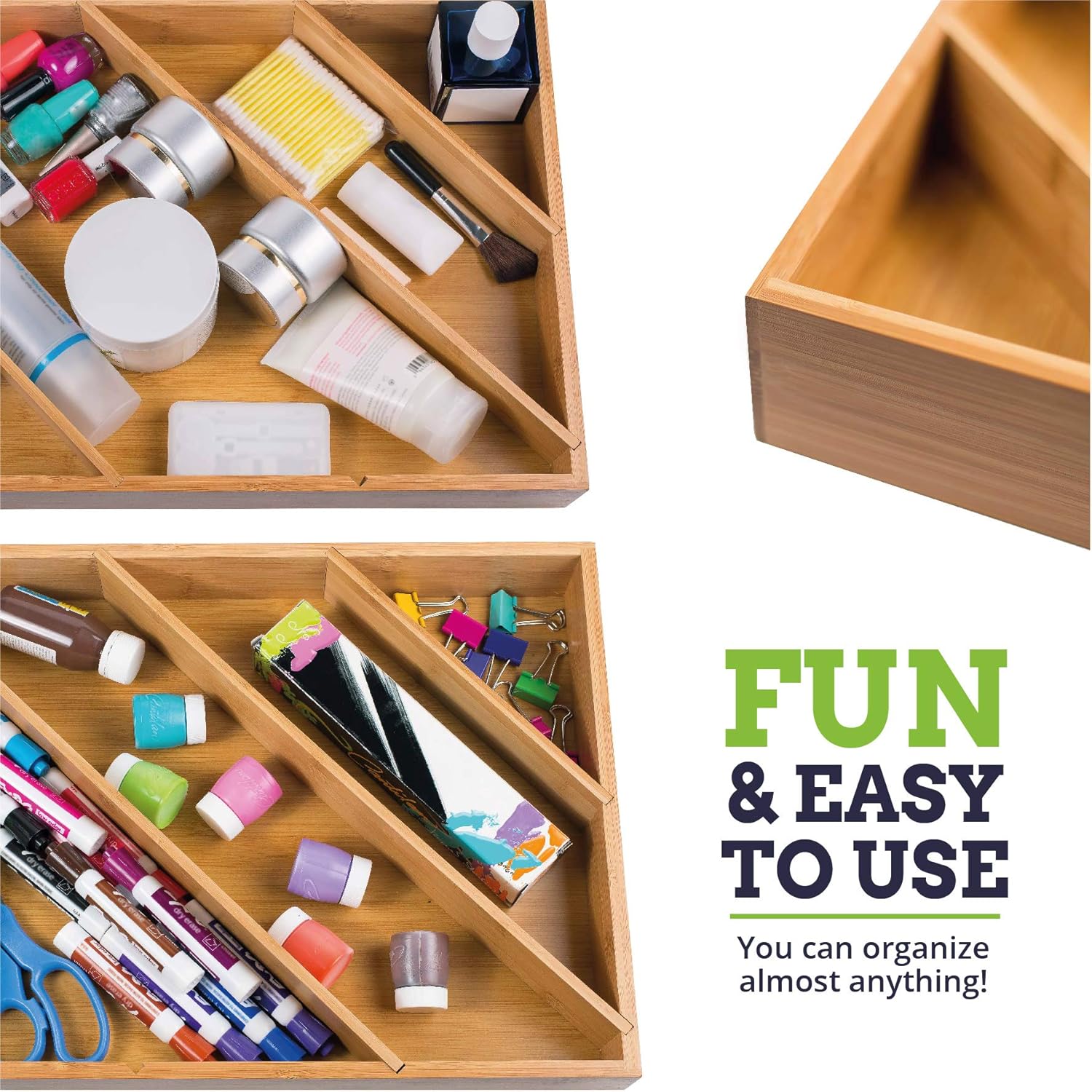 Diagonal Space Saving Bamboo Drawer and Cabinet Organizer Divider fits Drawers 17” X 12” X 2.5” by Eco Kitchenware: Home Improvement