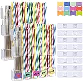 2Pack Acrylic Straw Holder for Cabinet Door with Detachable Double Sided Adhesive Hooks, Straw Organizer Height Adjustable and Reusable