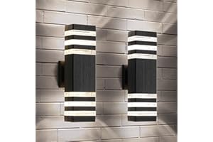 tewei Up and Down Outdoor Lights Exterior Wall Light Fixture, 3-Layer Black Modern Outdoor Lights for House, IP65 Waterproof Aluminum Exterior Wall Sconce for Porch Garage, Warm White 3000K, 2 Pack