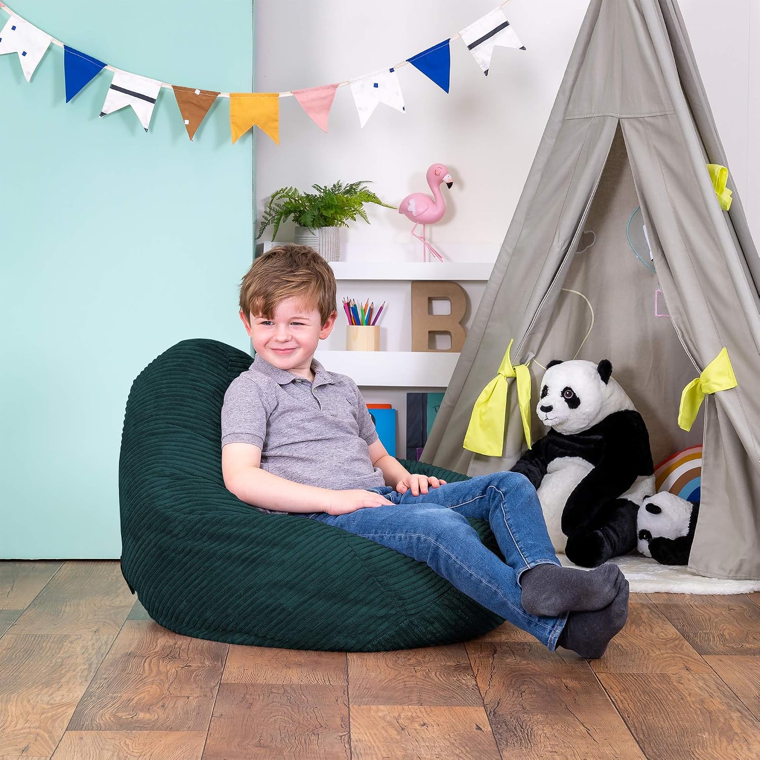 icon Dalton Kids Bean Bag, Teal Green, Cord Kids Bean Bag Chair with Filling Included for Girls and Boys Childrens Chair - Image 4