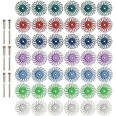 FPPO 42pcs 1 Inch Radial Bristle Disc Kit with 3mm Shank for Rotary Tools,Detail Abrasive Wheel for Jewelry Wood Metal Polishing, Bristle Wheel with Grit 80-2500