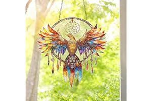 1PC Colorful Acrylic Suncatcher Hanging Decor, Bird Dreamcatcher 7.08 inch Window Decor with Printed Stained Glass Style Desi