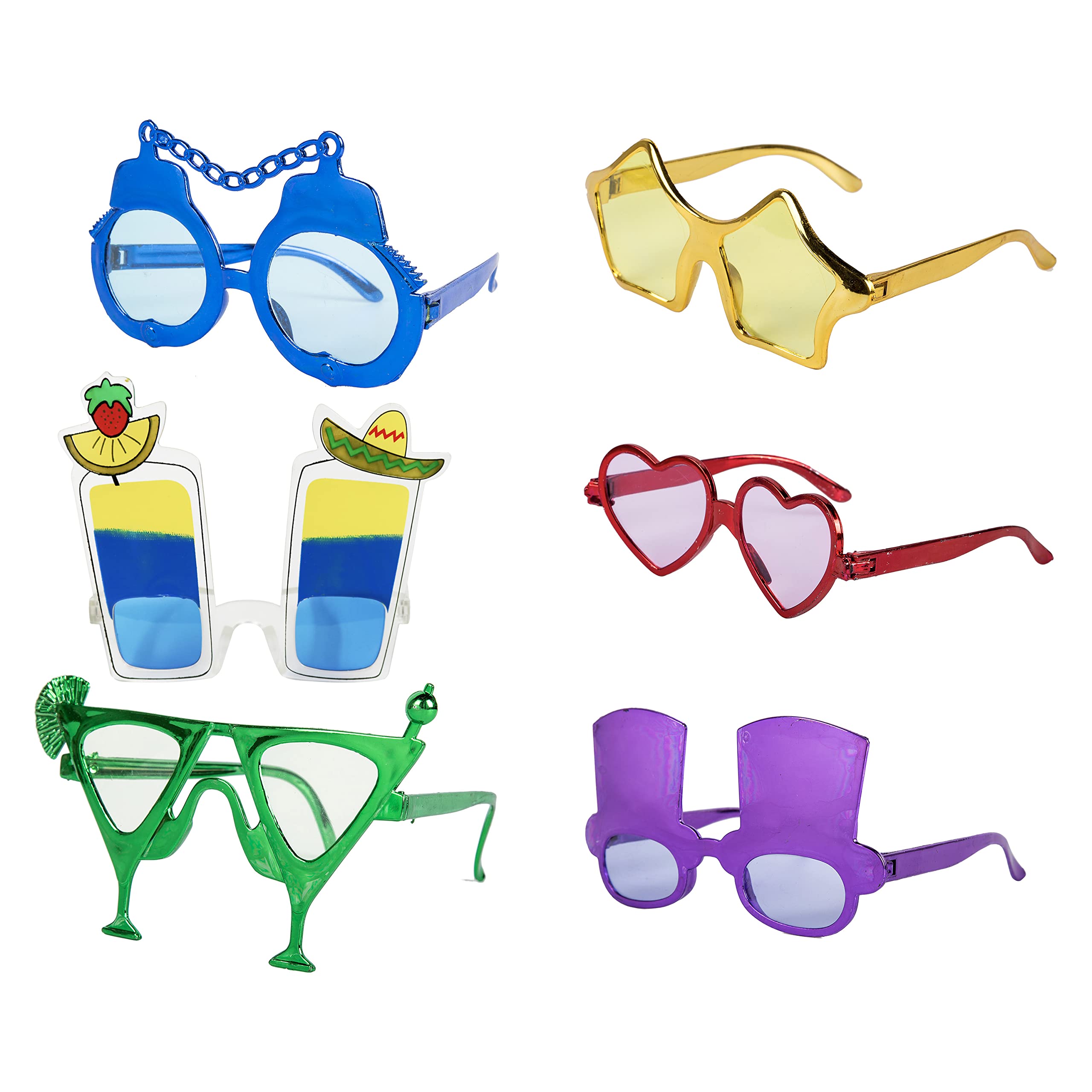 Robelli Set of 6 Assorted Value Novelty Selfie Fancy Dress Glasses