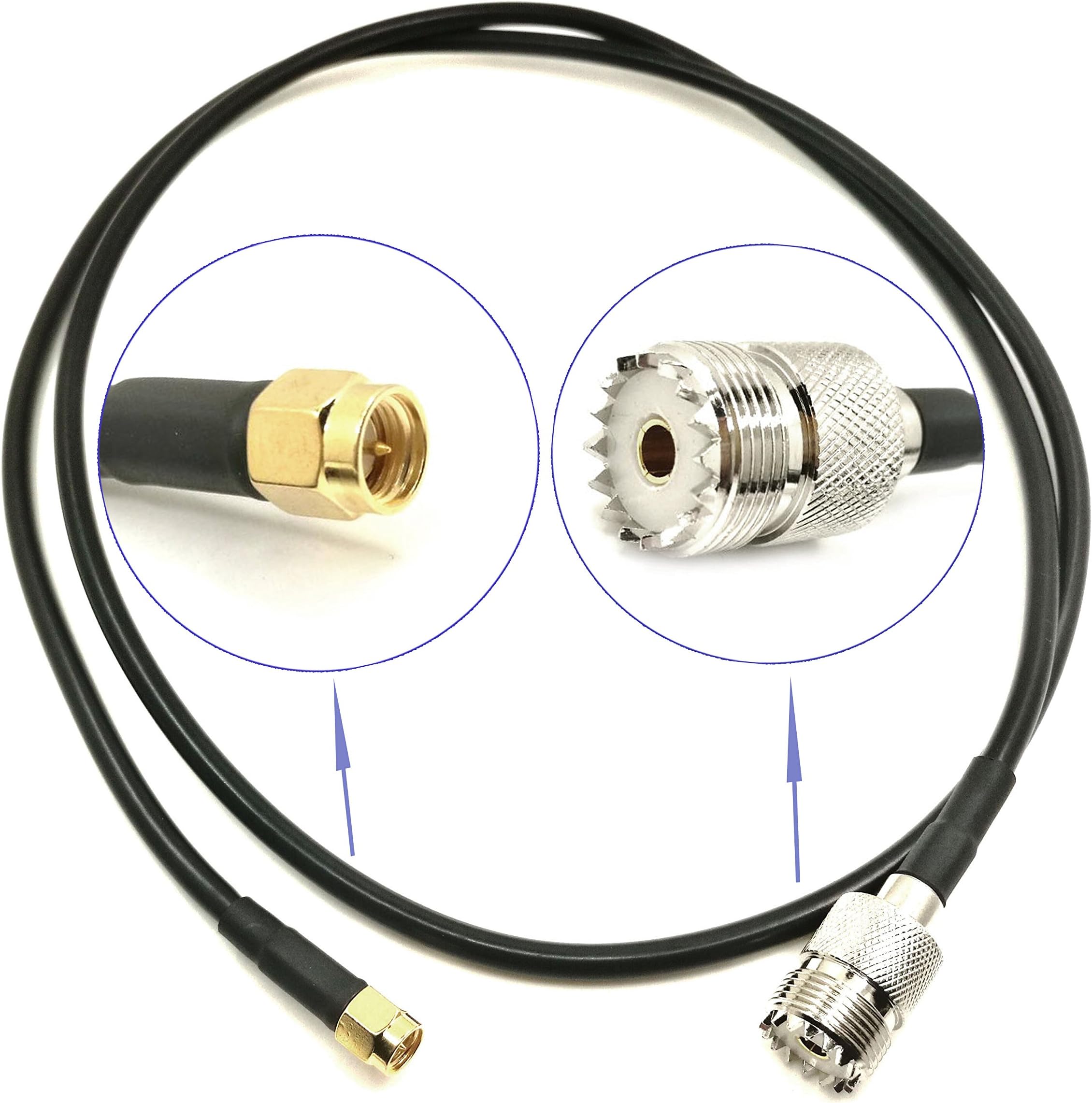RF Pigtail Low Loss 3D-FB Cable SMA Male to UHF SO-239 Female Coaxial Antenna Connector (1ft (31cm) length)
