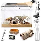 HELIME Reptile Tank 7 Piece Starter Kit with Escape Proof Locking Lid Large | All-in-one Hermit Crab Tank,PC Tarantula Enclosure with Heat Lamp,Digital Thermometer Hygrometer,Hide,Tweezer,Bowl,Sprayer