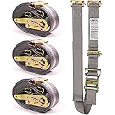 US Cargo Control Double-Fitted E-Track Ratchet Straps (4 Pack), 4,400 LBS Break Strength, 2 Inch x 16 Foot Heavy Duty E Track Straps with 3 Spring E-Fittings, Versatile 2-in-1 Logistic Tiedowns