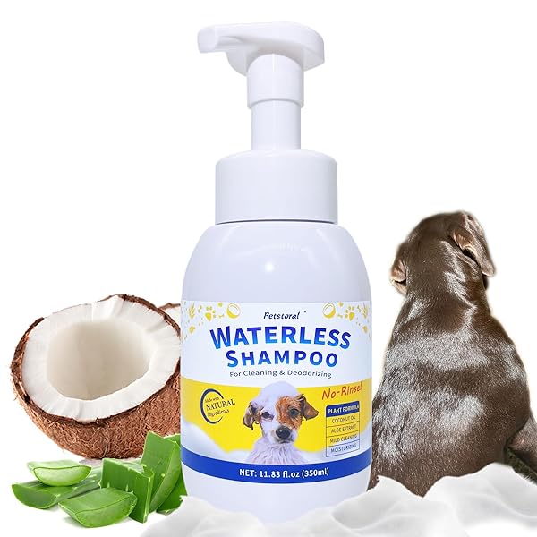 PETSTORAL WATERLESS DOG SHAMPOO NO RINSE PUPPY DRY HYPOALLERGENIC SHAMPOO AND CONDITIONER – SOOTHING AND DEODORIZING QUICKLY CLEANS SMELLY DOGS AND CATS (11.84 FL OZ/350ML)