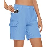 MAGCOMSEN Women's 7" Hiking Golf Shorts 6 Pockets Lightweight Quick Dry Outdoor Casual Cargo Shorts Water Resistant