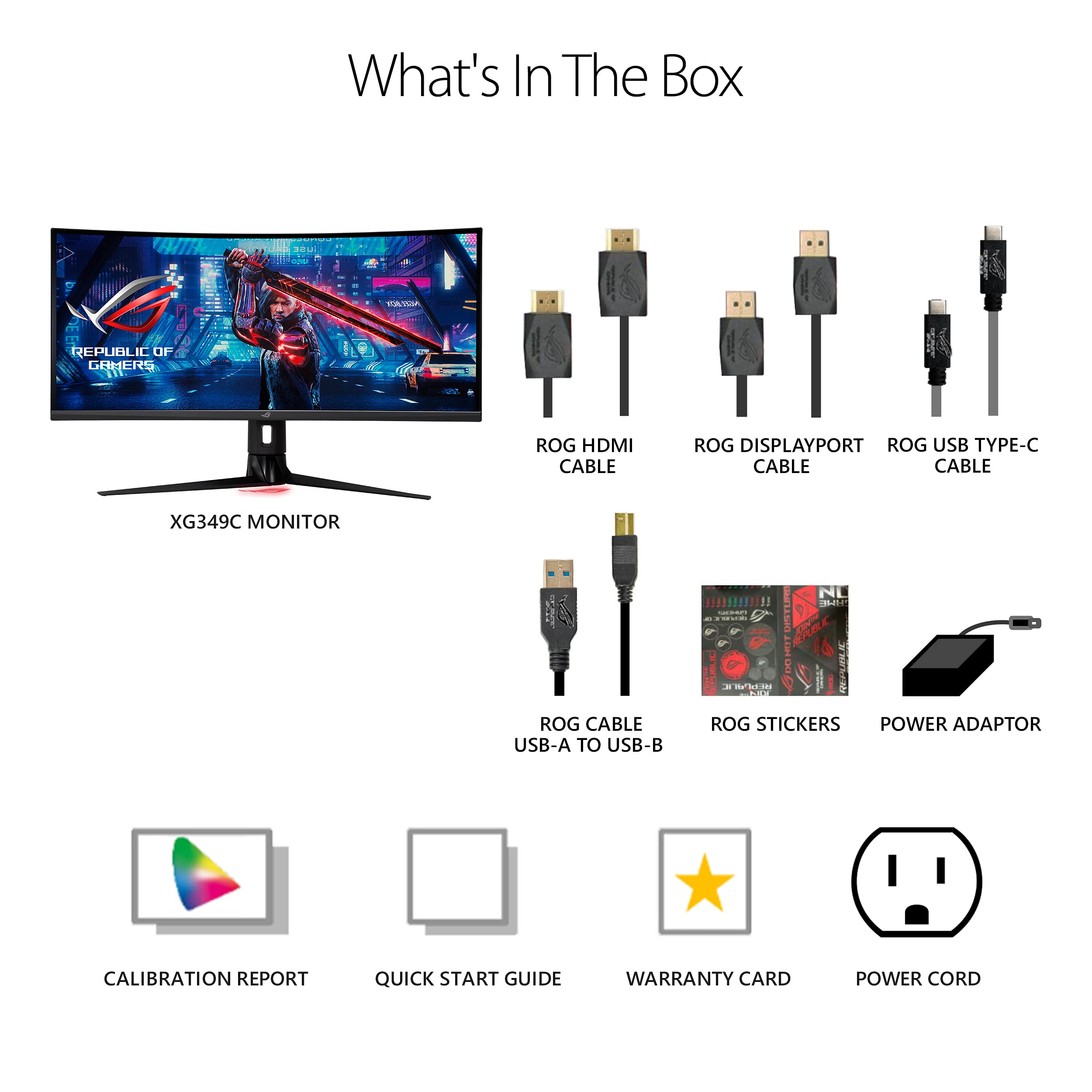ASUS ROG Strix 34” Gaming Monitor (XG349C) - UWQHD (3440 x 1440), 180Hz, 1ms, Extreme Low Motion Blur Sync, 135% sRGB, G-Sync Compatible, DisplayHDR 400, Eye Care, USB-C, DisplayPort, HDMI, Black